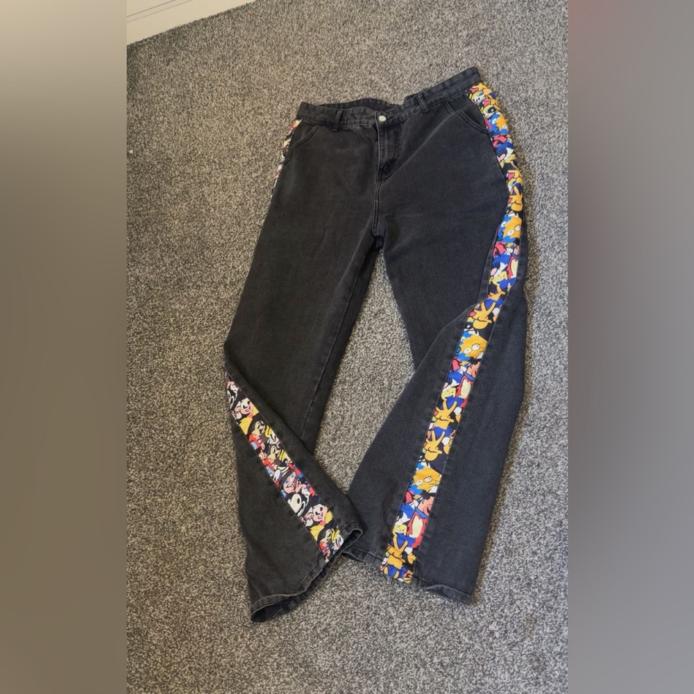 Men's Black Jeans with Colorful Side Panels